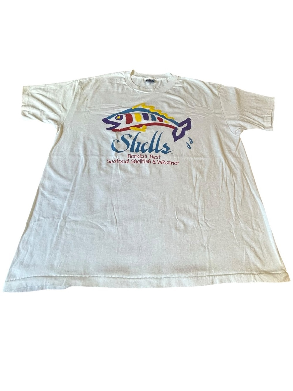 Vintage 90s Shells Seafood Restaurant Fish Graphic Single Stitch USA Tee XL
